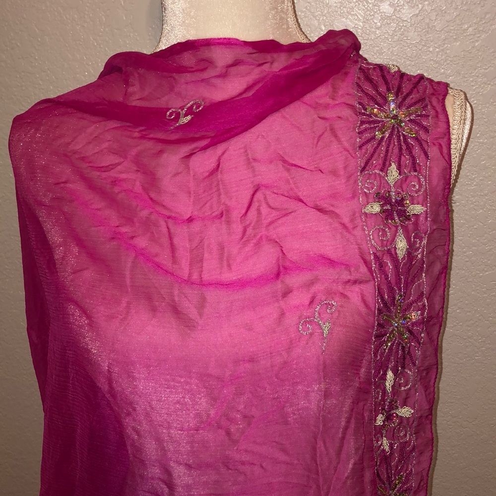 Fuchsia sheer wrap with sliver thread and sequin